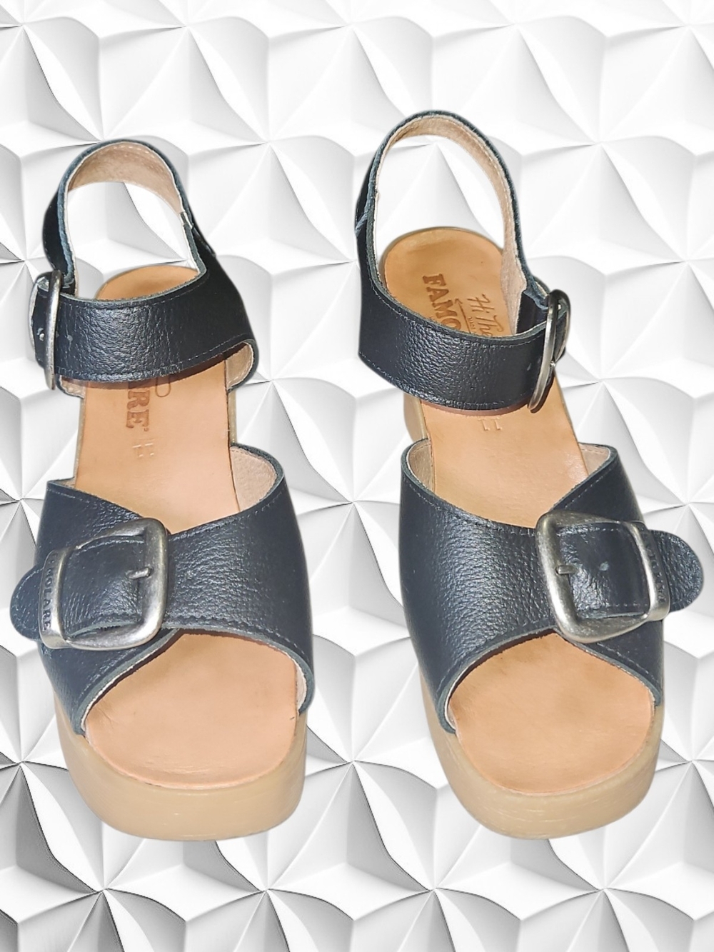 Famolare Black Leather Hi-There Wavy Sole Platform Wedge Sandals Size 11 - Picture 4 of 9